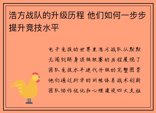 浩方战队的升级历程 他们如何一步步提升竞技水平